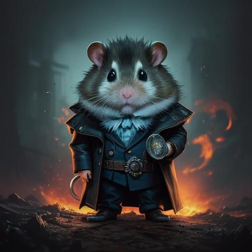 Sinister Hamster Portrait in Alcohol Ink Style