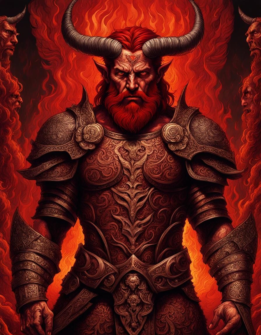 Intricate Ink Illustration of a Devil in Hell