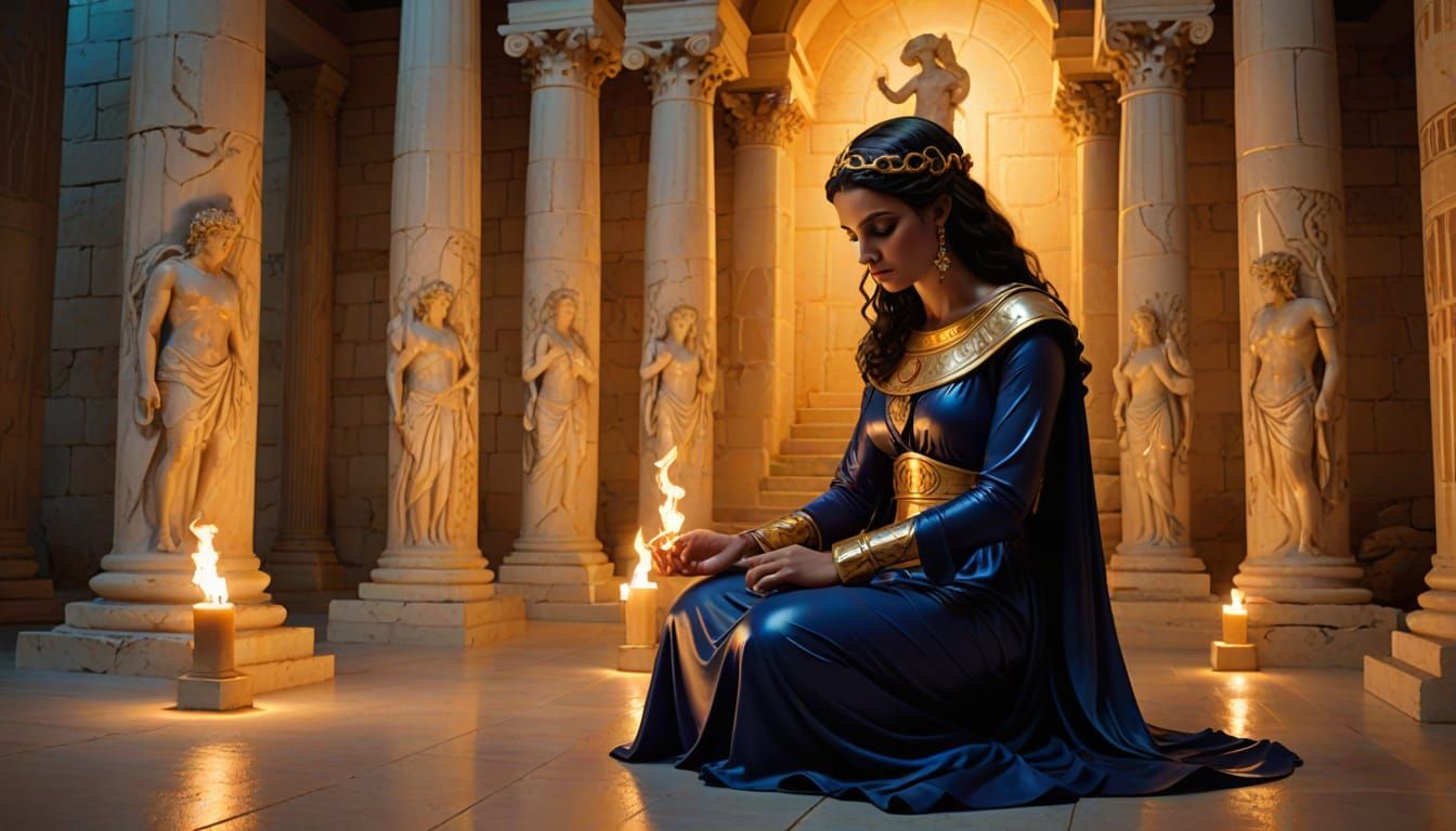 Mystical Greek Priestess in Ornate Latex Attire