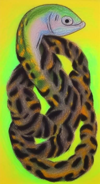 Textured Oil Pastel Drawing of Spotted Eel