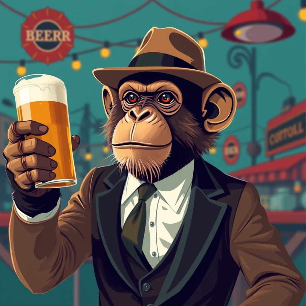 Debonair Monkey Toasts to Vintage Elegance