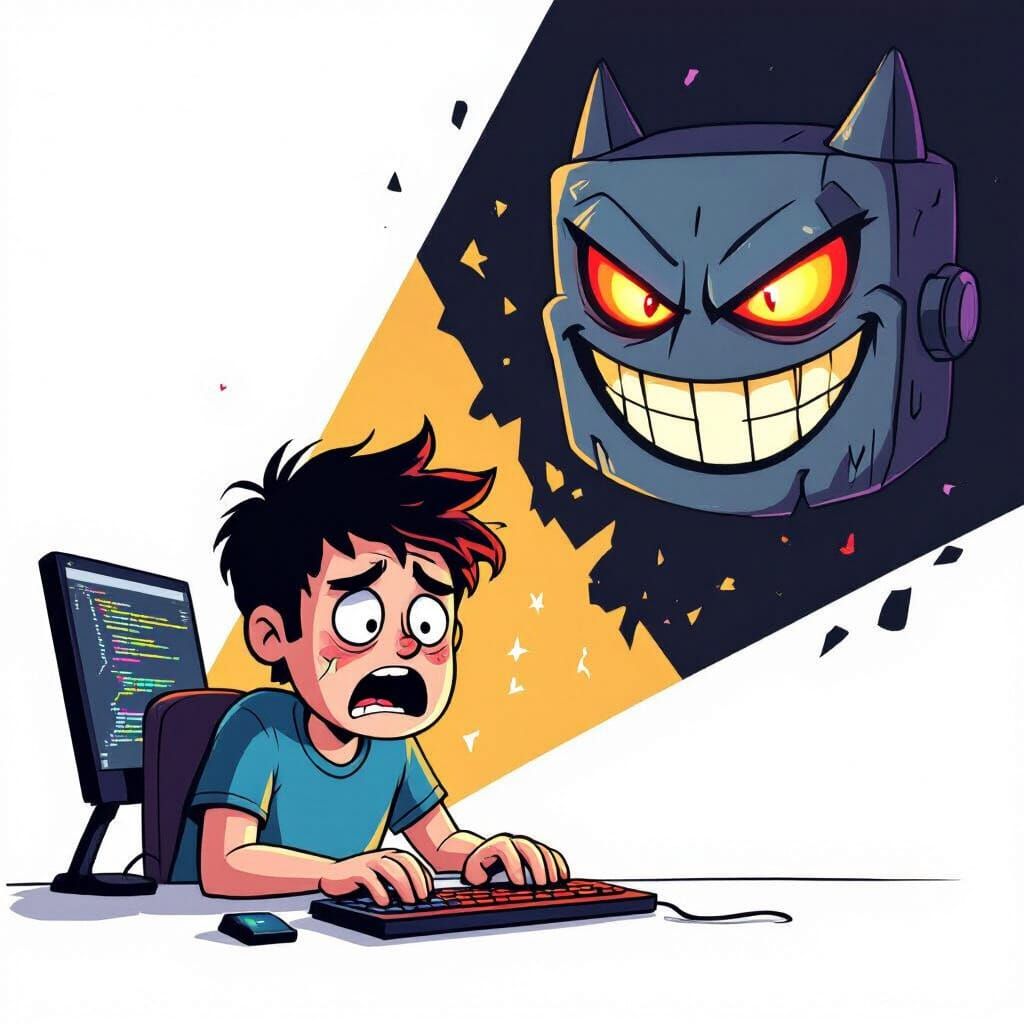 Exhausted Web Developer Battles Evil Plugin in Minimalist Ca...