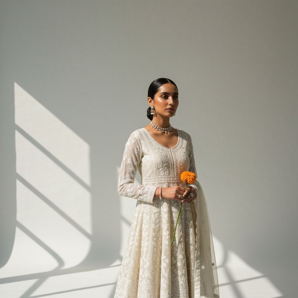 Elegant Indian Bride in Ivory Anarkali