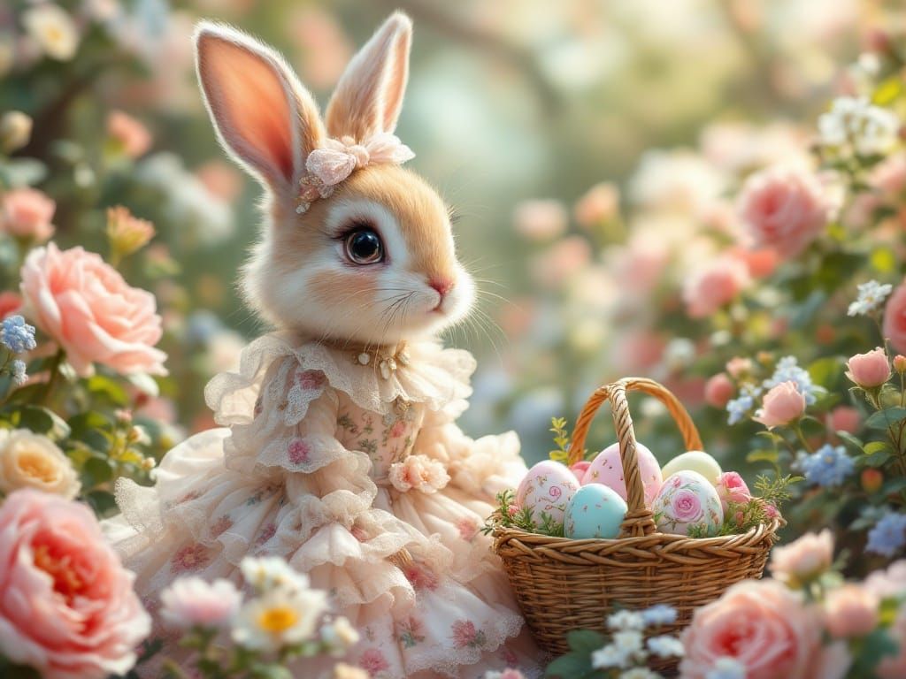 Easter Bunny in Whimsical Rococo Garden