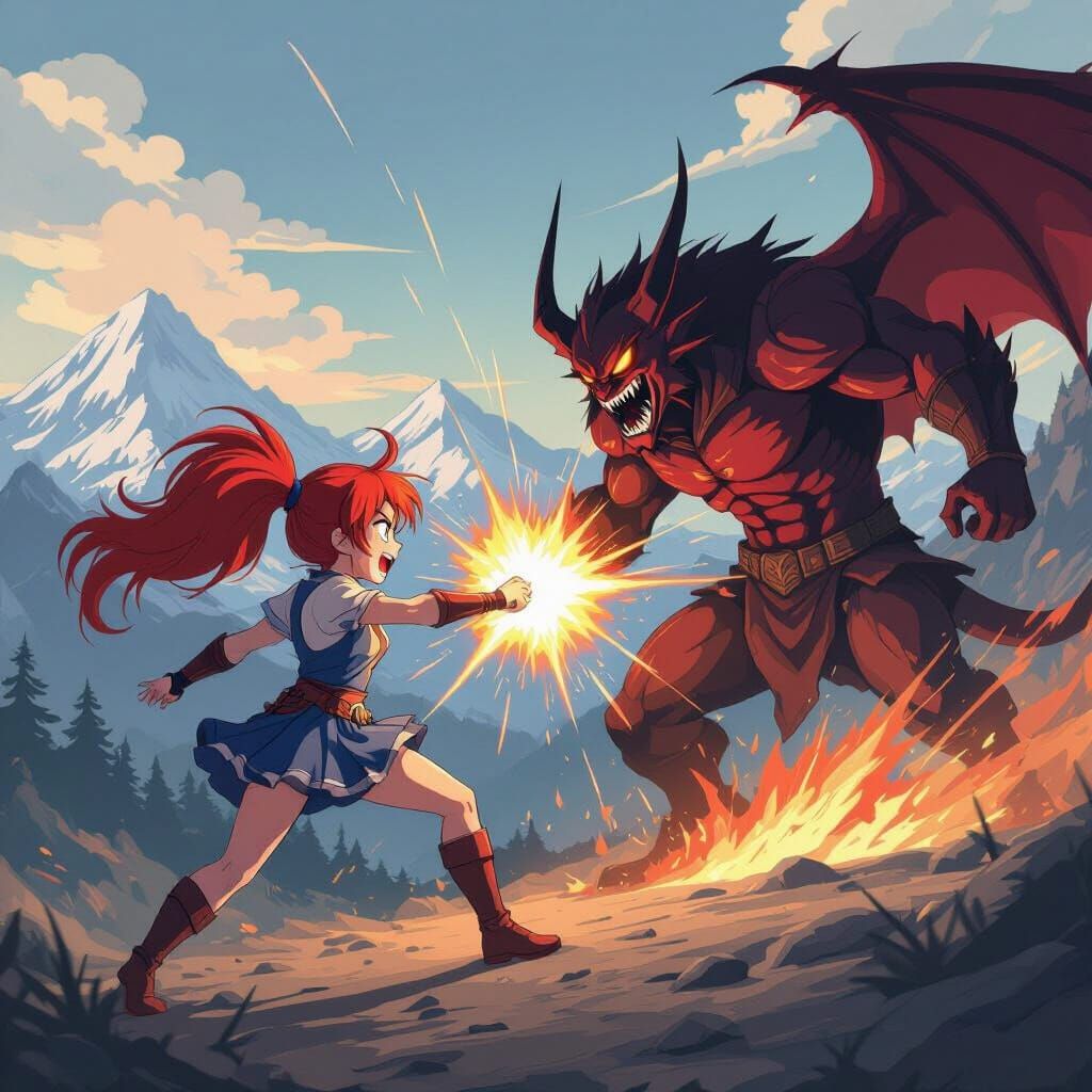 Anime Demon Hunter Unleashes Energy Blasts in Dynamic Action