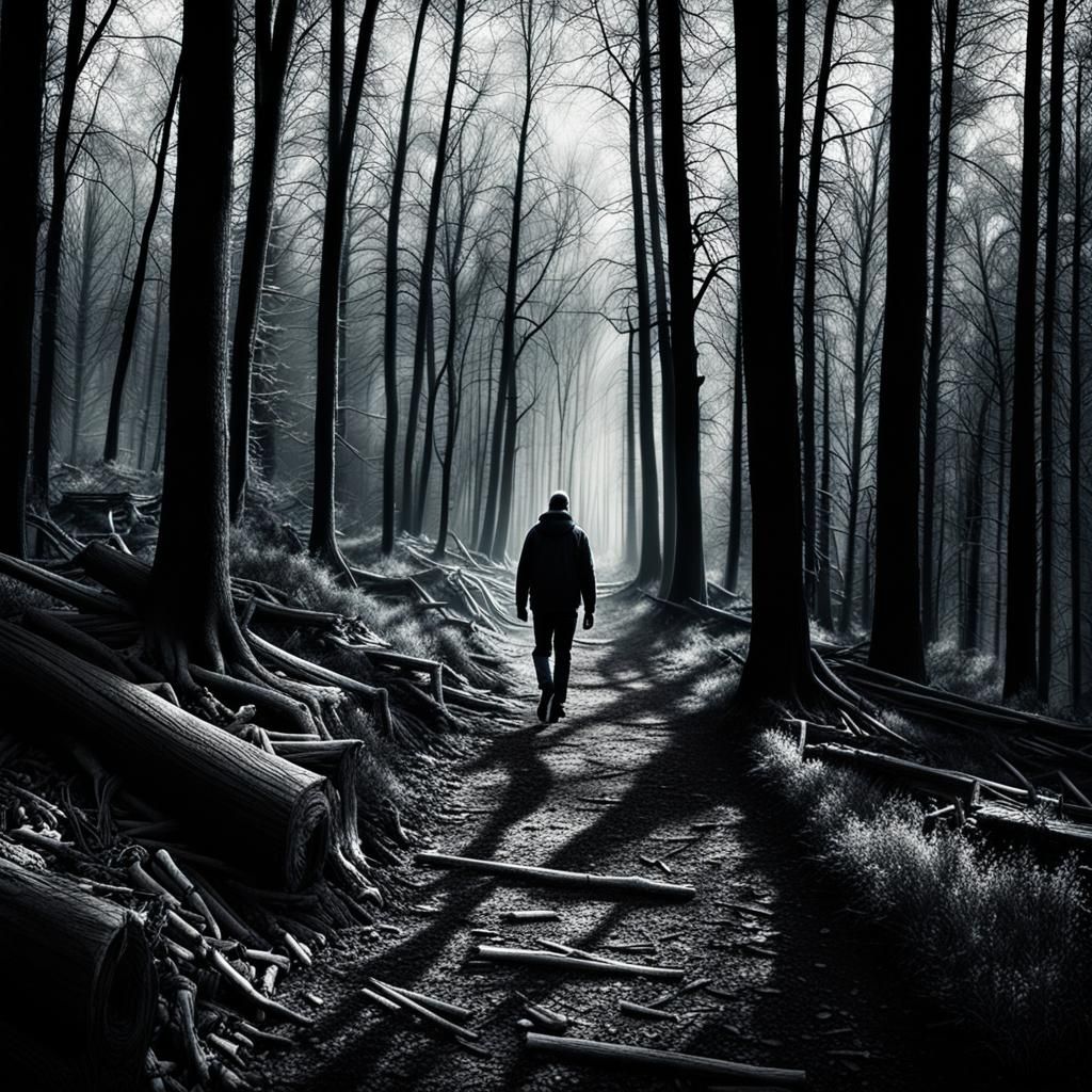 Mysterious Figure Walks Through Atmospheric Woods