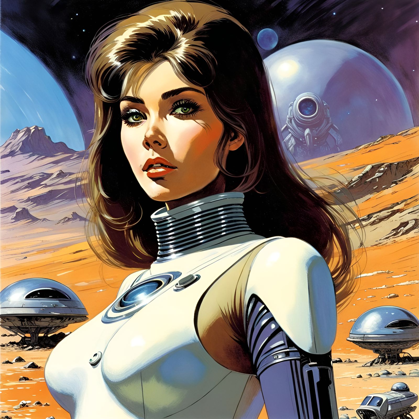 Astrogirl on Alien Planet in Retro Sci-Fi Style