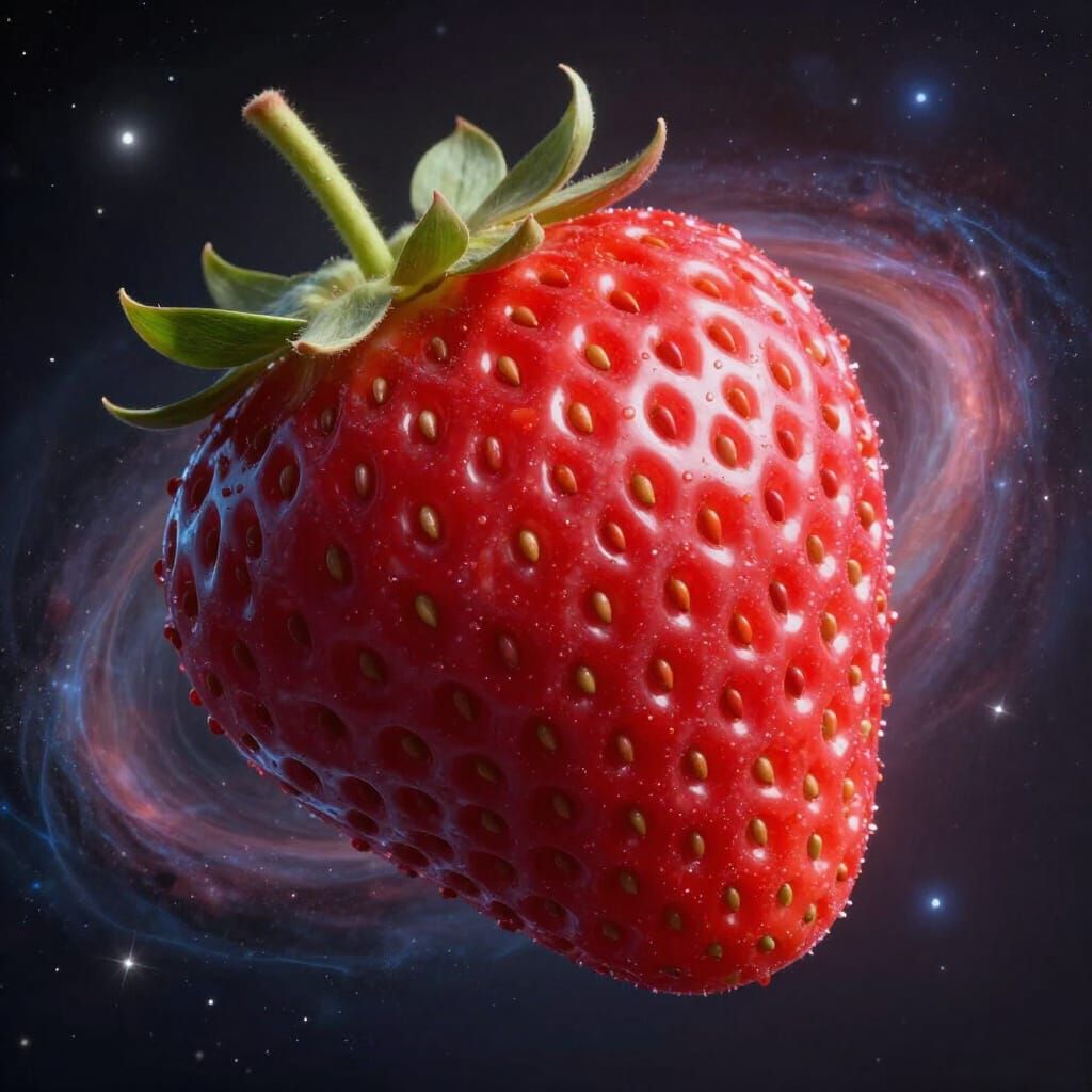 Strawberry Planet in Swirling Galaxy Digital Painting