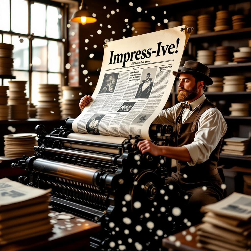 Vintage Printing Press Operator in Cinematic Realism