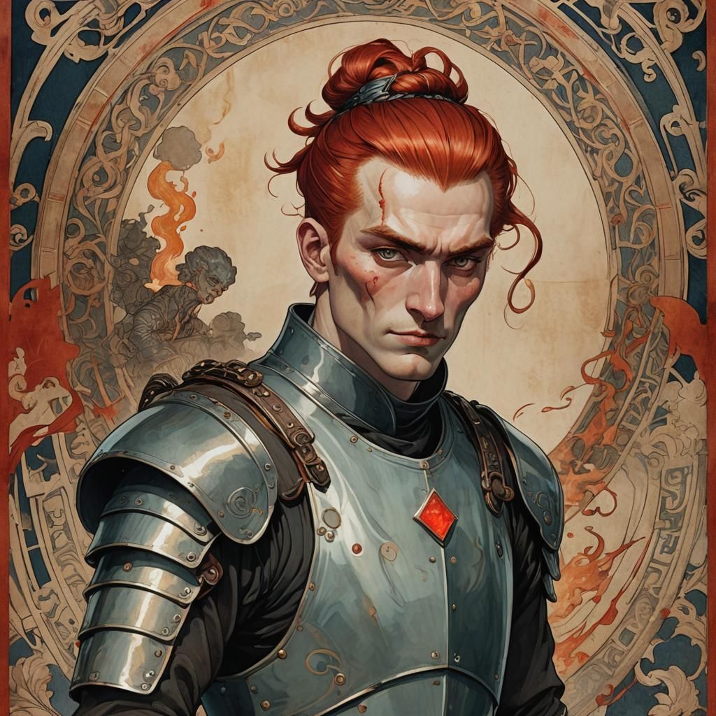 Edwardian Man with Red Eyes in Art Nouveau Style