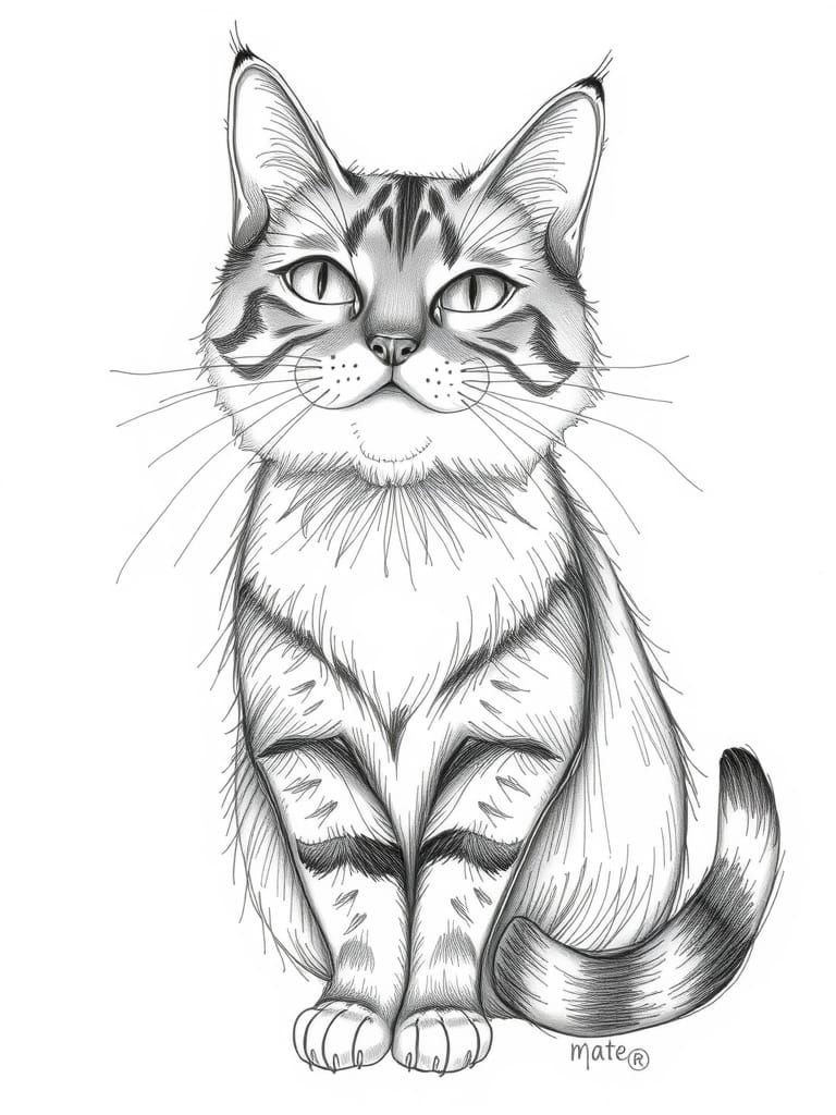 Cat portrait in pencil sketch