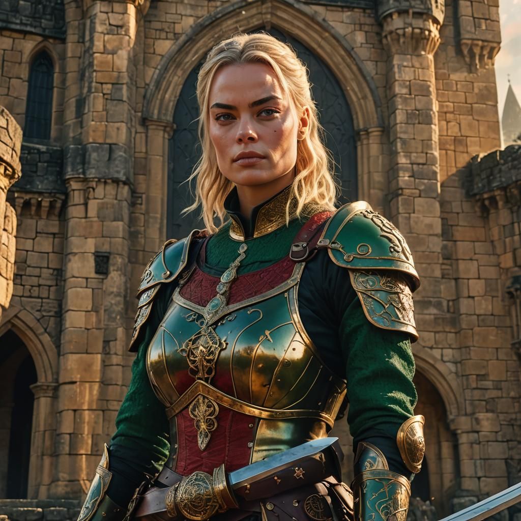 Heroic Female Warrior with Sword in Fantasy Setting