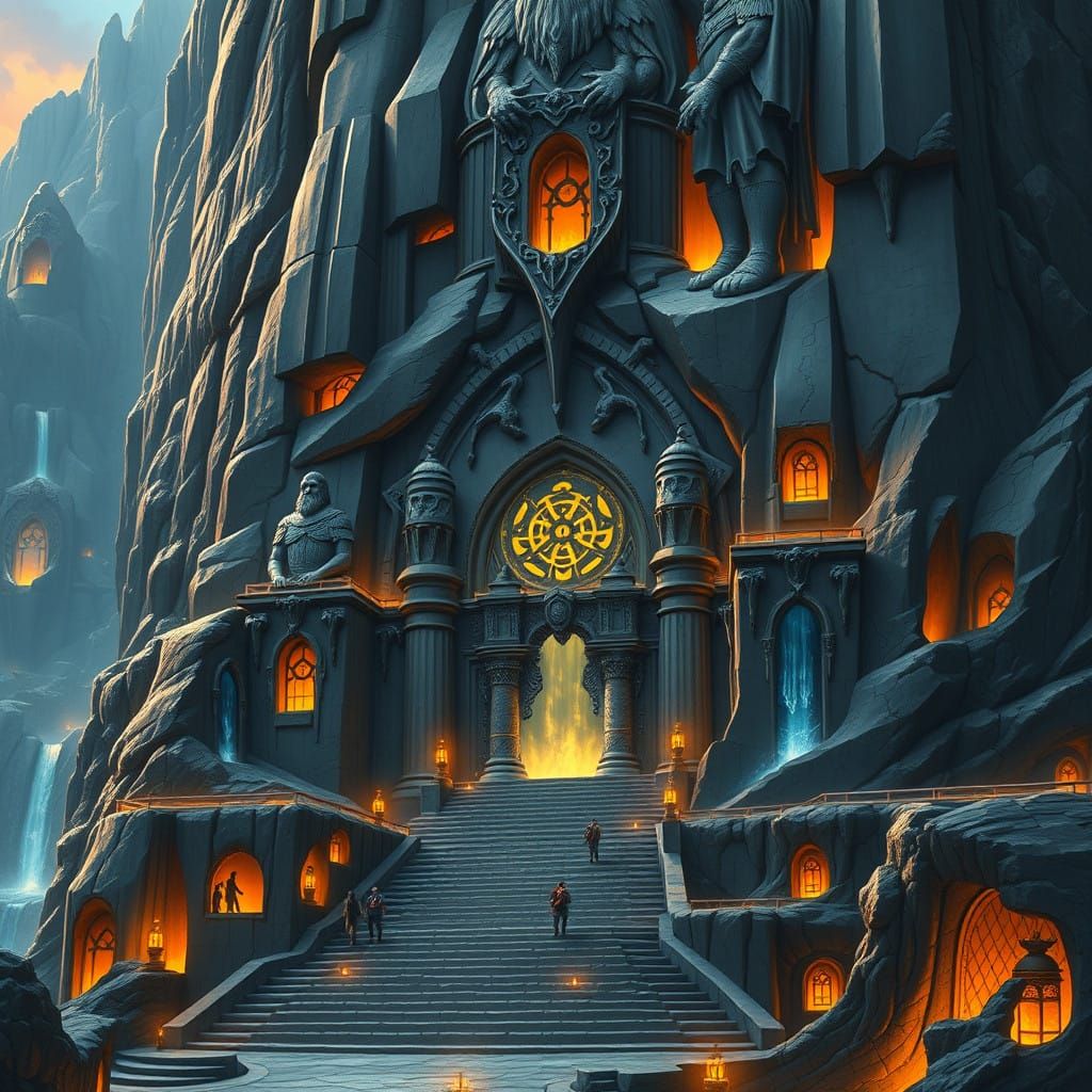 Majestic Dwarven Metropolis Carved into Obsidian Mountainsid...
