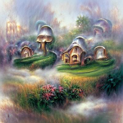 Ethereal Mushroom Village in Hyperdetailed Fantasy Style