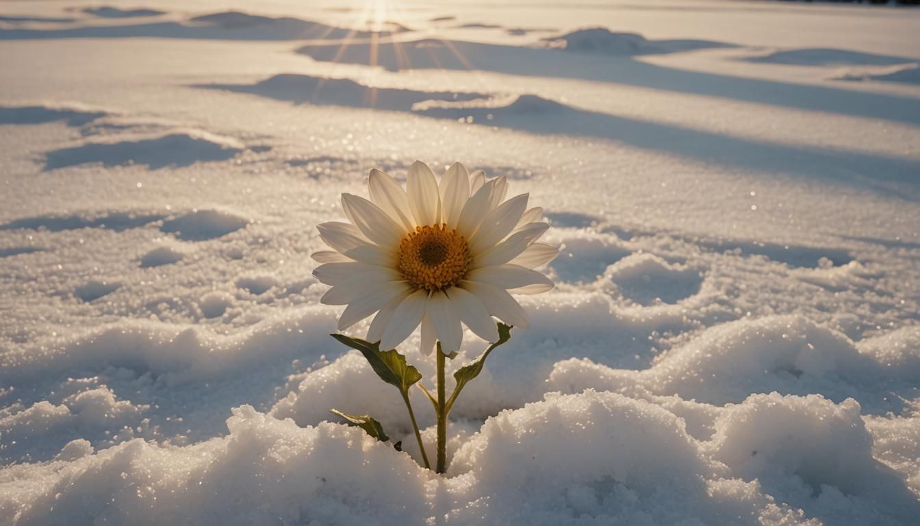 Flower Stands in Snow, Hyper-Realistic Digital Art