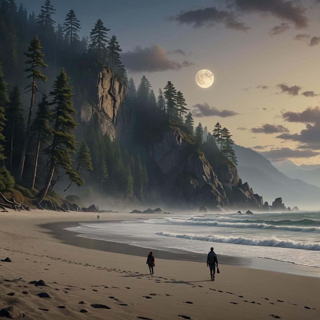Mystical Beach at New Moon: Fantasy Concept Art