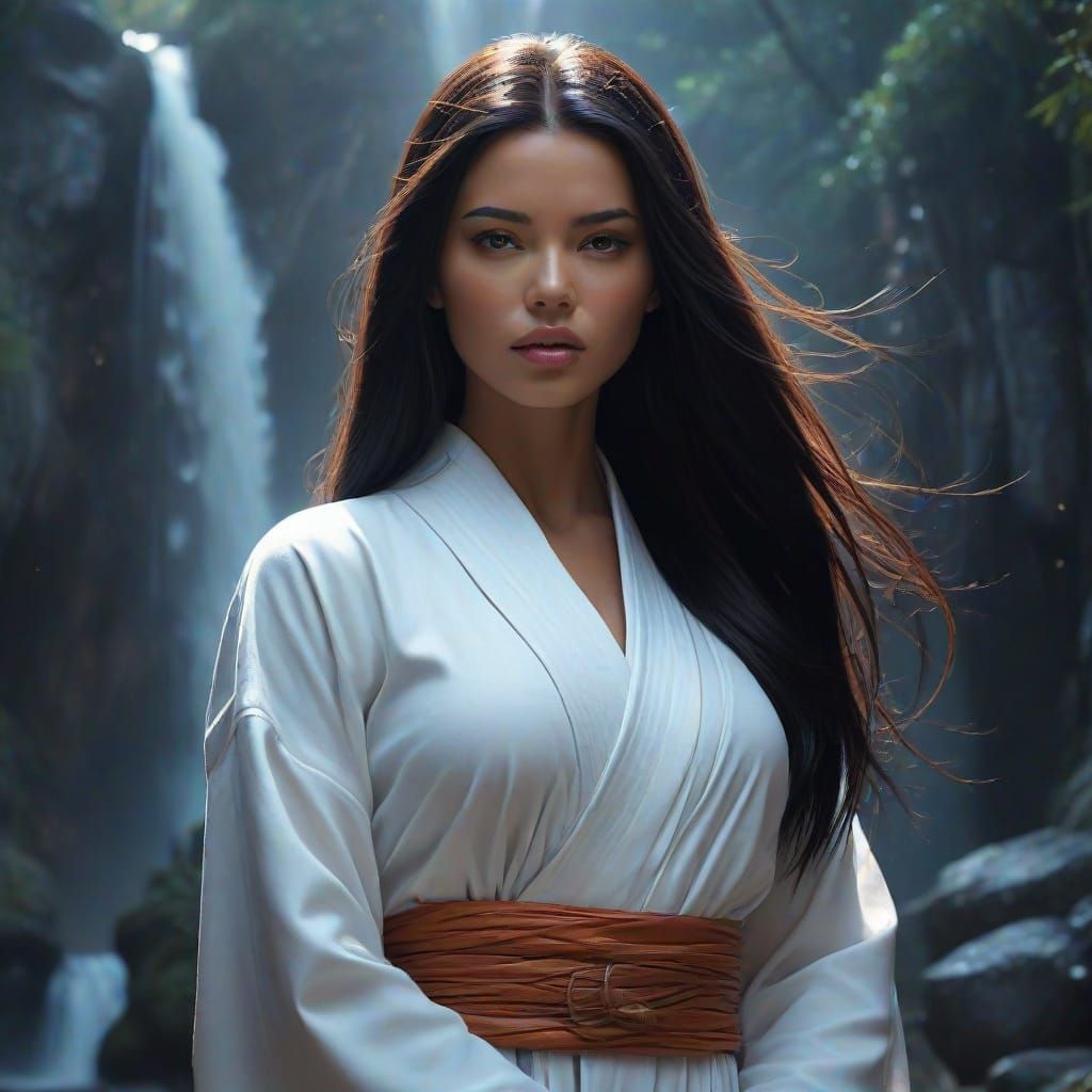 Young Nun Warrior Stands Heroically in Golden Light