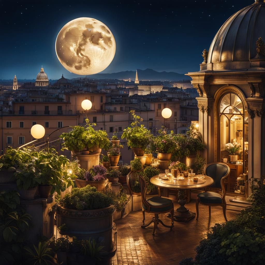 Romantic Rooftop Garden View in Steampunk Style