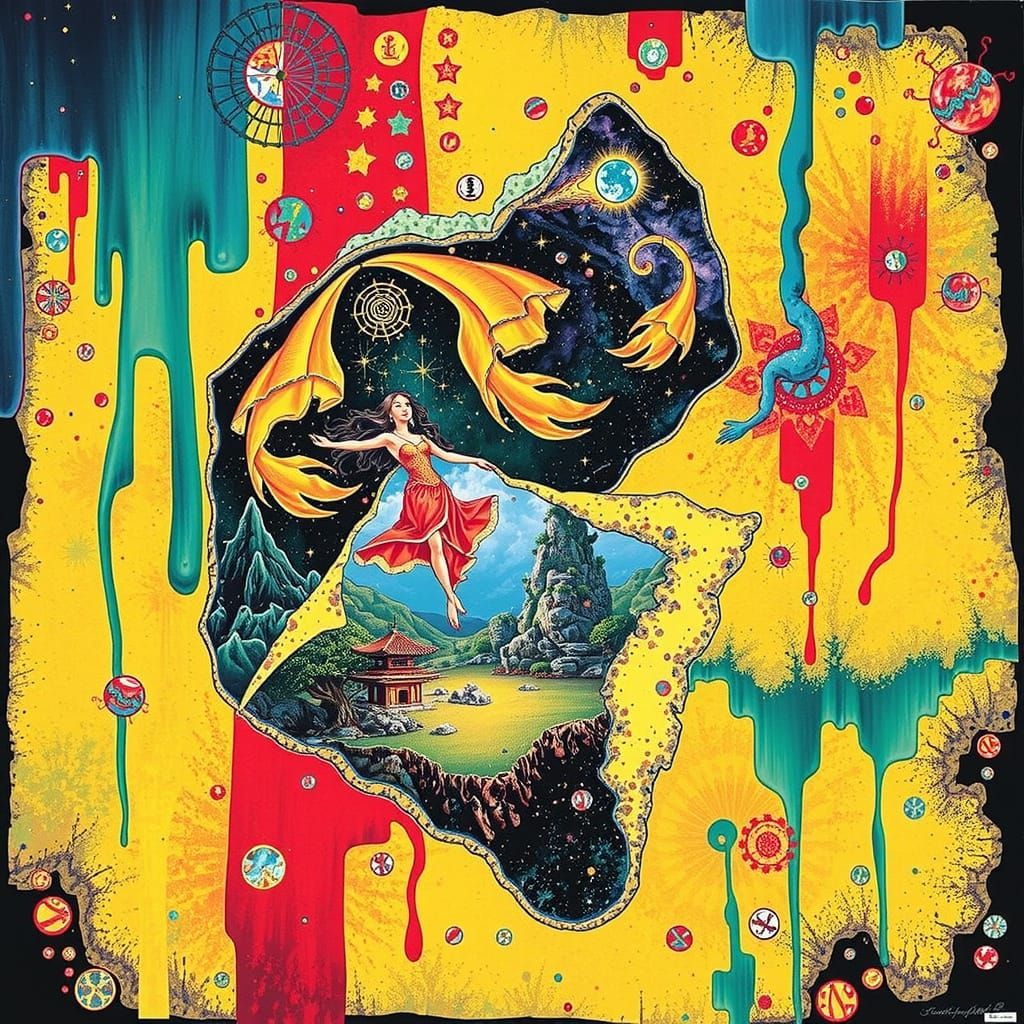 Cosmic Tapestry of Interconnected Realities in Bold Gradient...