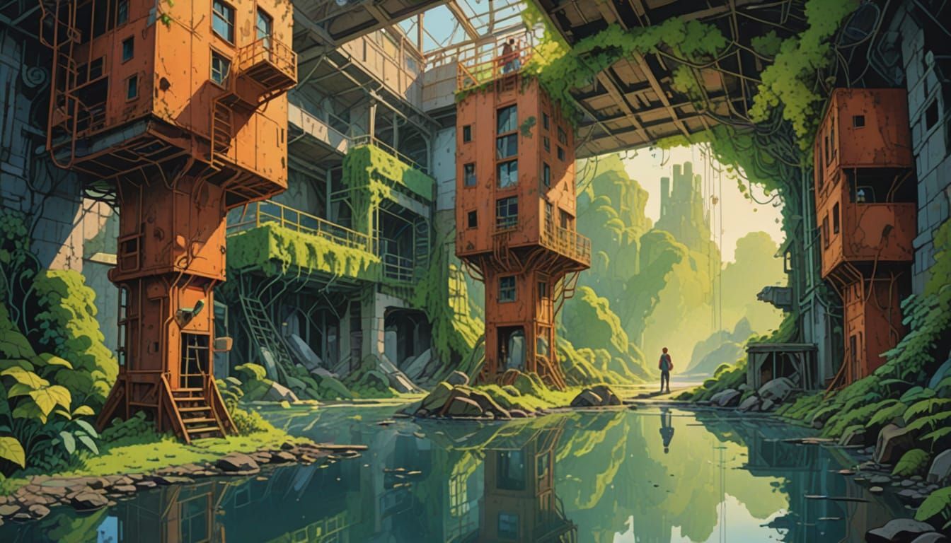 Couple Explore Abandoned Factory in Comic Book Style
