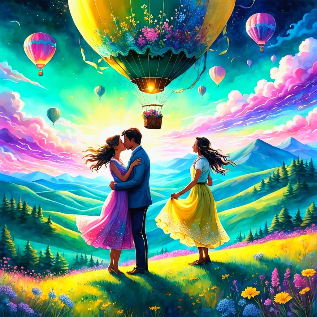 Love in Vibrant Hot Air Balloon Wonderland