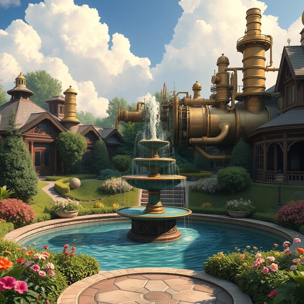 Surreal Steampunk Fountain Oasis