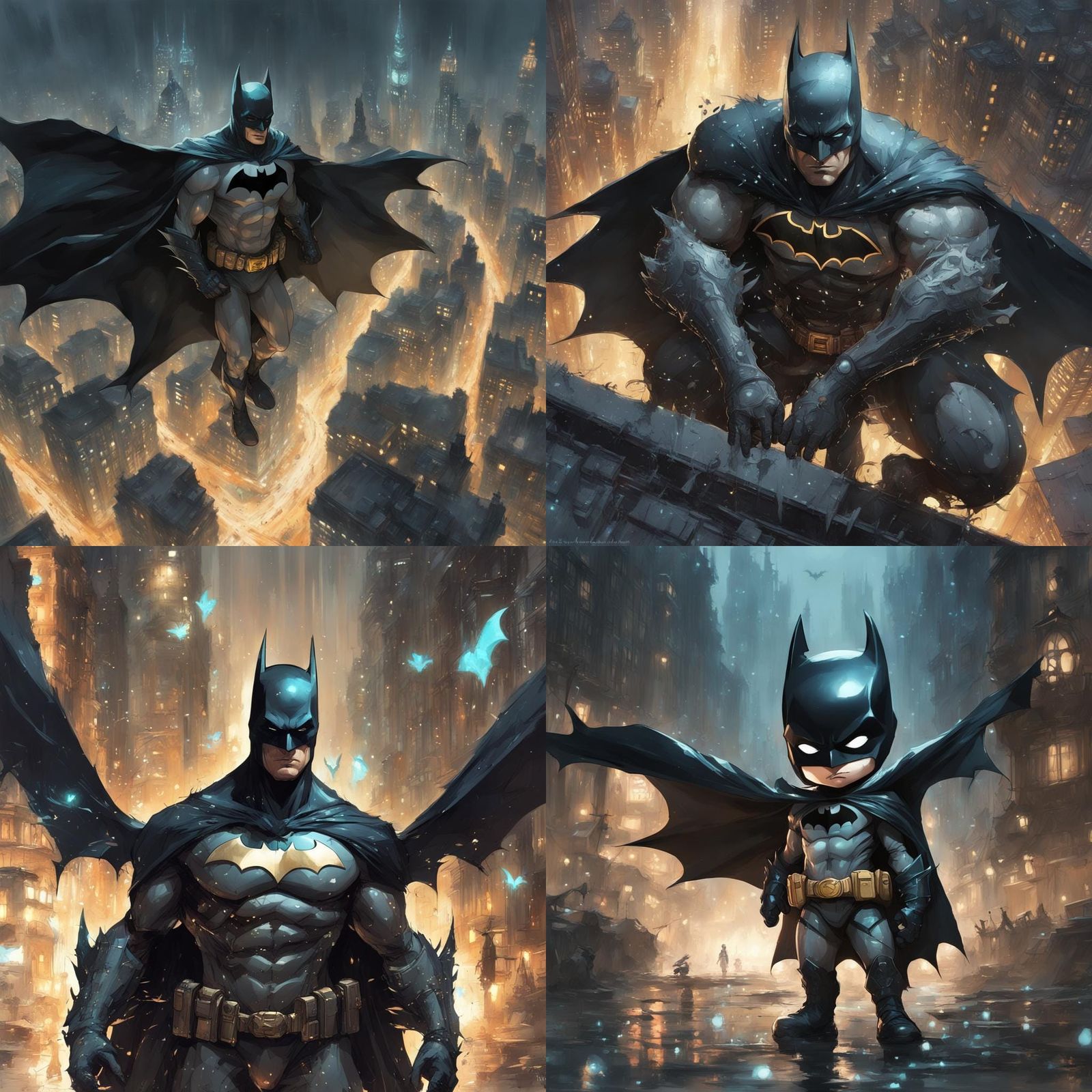 Cute Batman in Bioluminescent Gotham, Digital Art