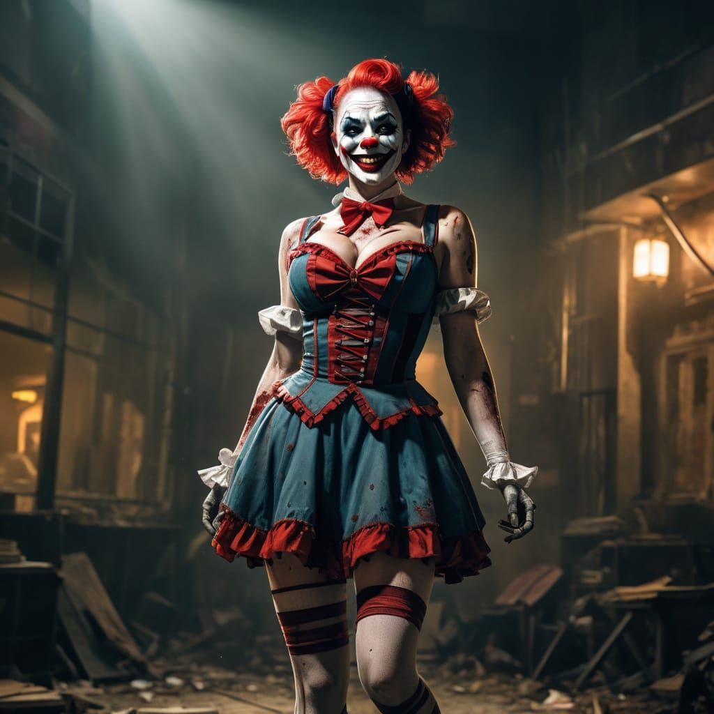 Zombie Clown Burlesque Dancer in Comic Book Style