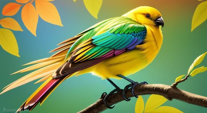 Wingless Bird on Branch, Digital Art in Earle Style