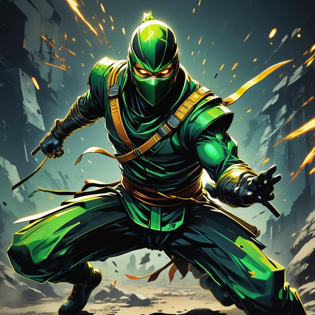 Dynamic Manga Ninja in Futuristic Comic Book Style