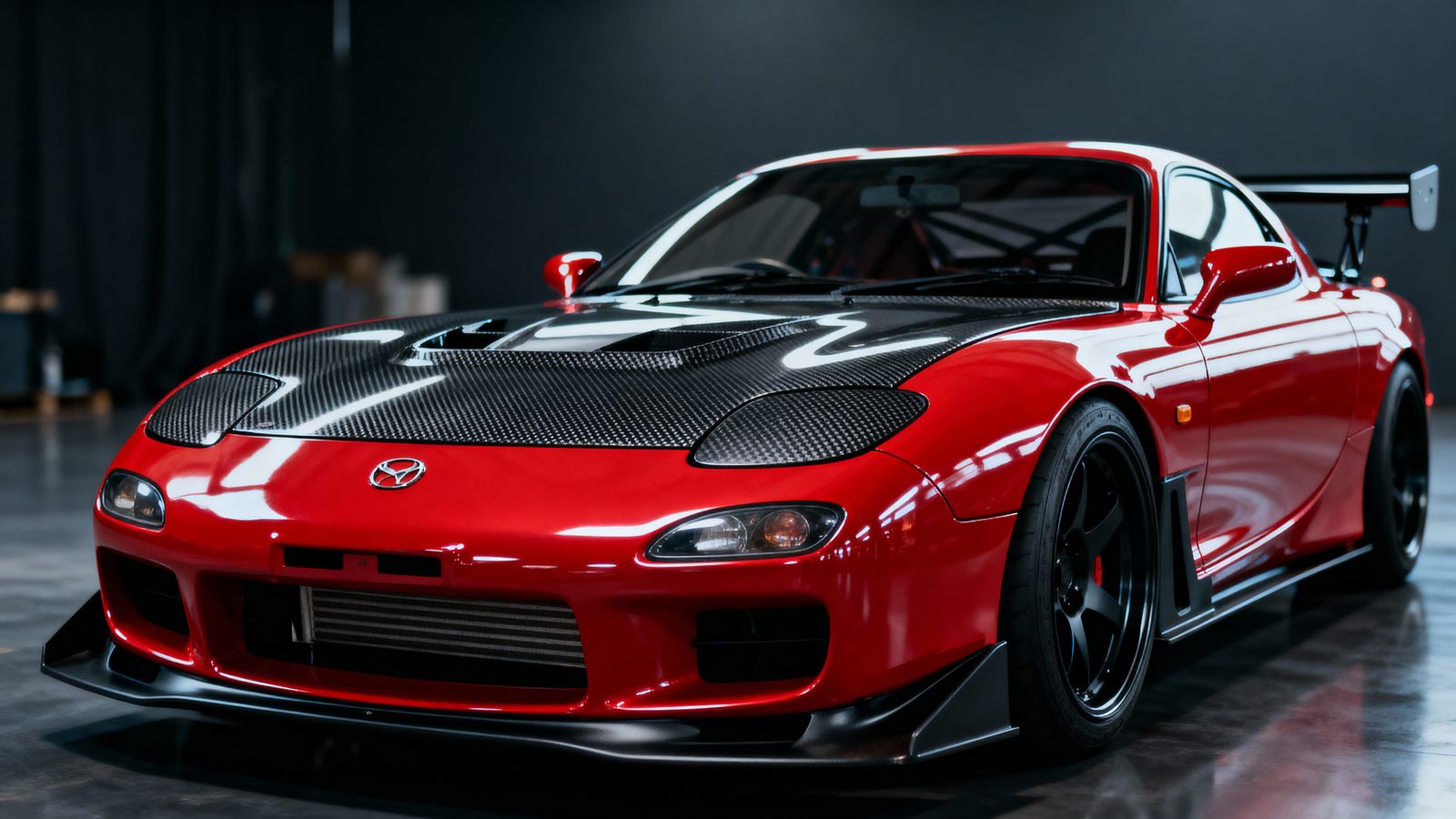 Modified Mazda RX-7 Sports Car in Metallic Red