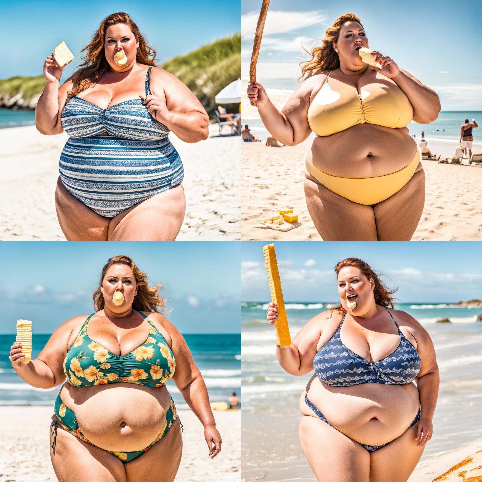 Obese Woman Enjoys Butter at the Beach