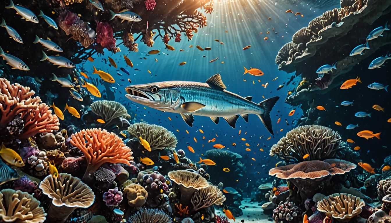 Barracuda in Colorful Coral Reef: Hyperrealistic Underwater ...