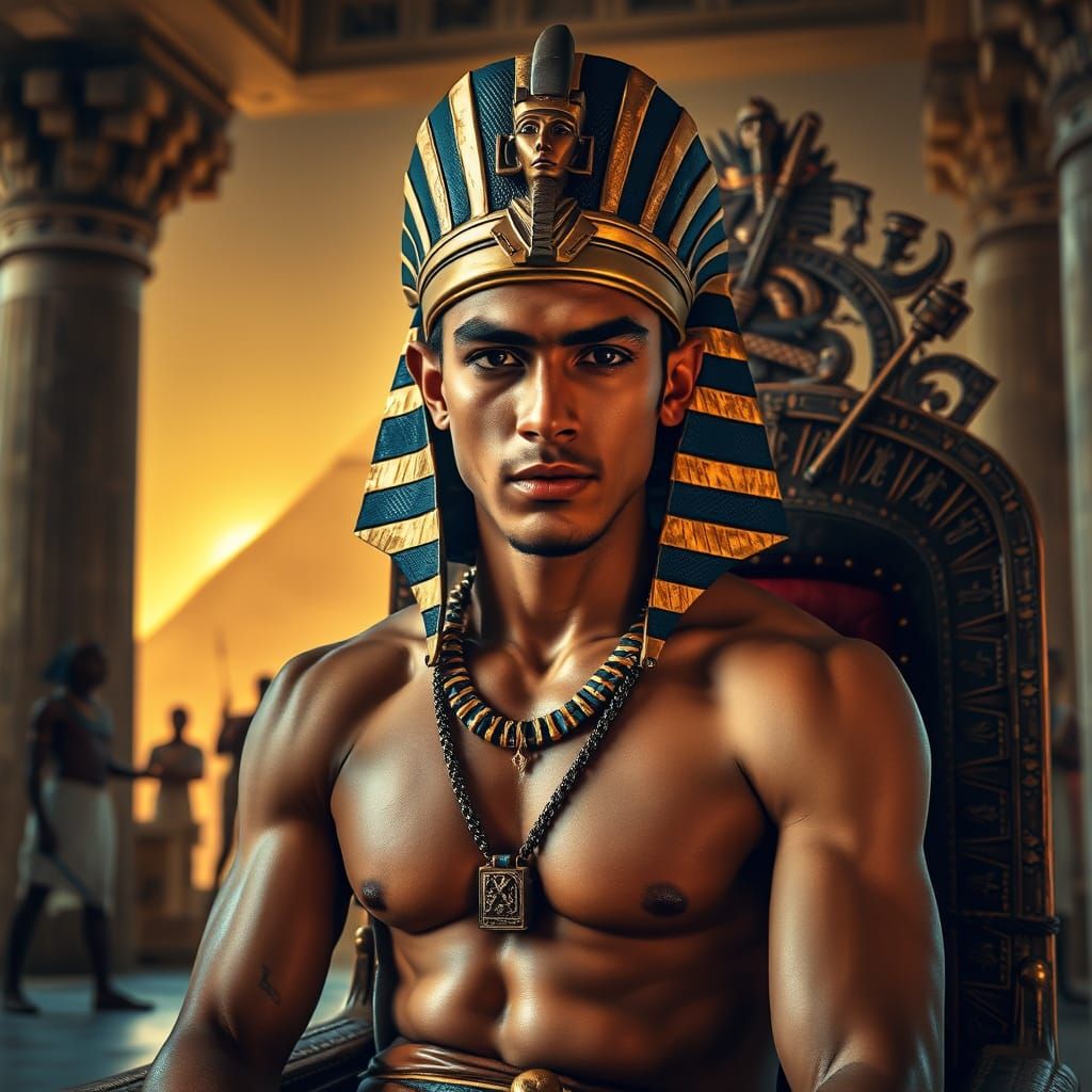 Hyperrealistic Egyptian Pharaoh on Throne in Palace