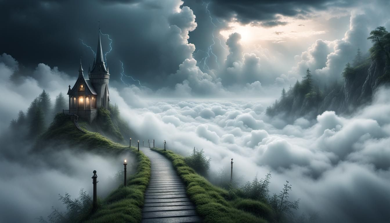 Wizard Walks Path into Ominous Fog: Digital Matte Painting