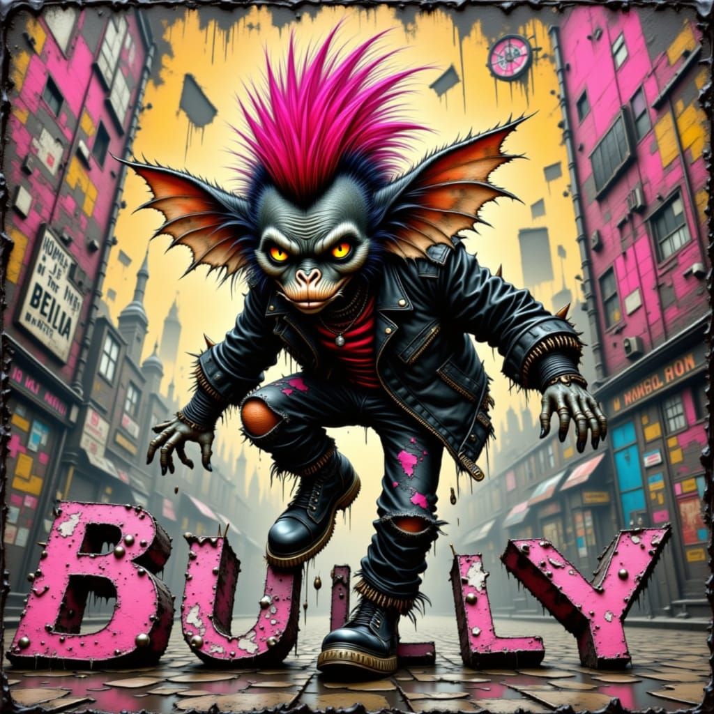 Punk Rock Gremlin with Pink Mohawk Crushes 'Bully'