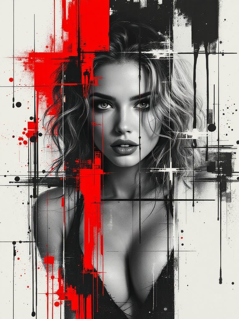 Bold Pin-Up Portrait in Abstract Expressionist Style