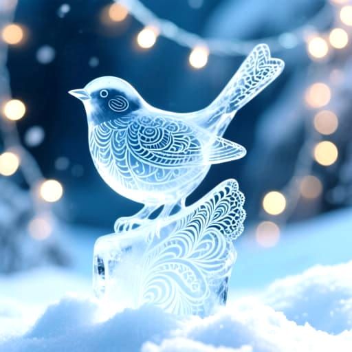 Delicate Ice Bird Sculpture with Garland Bokeh