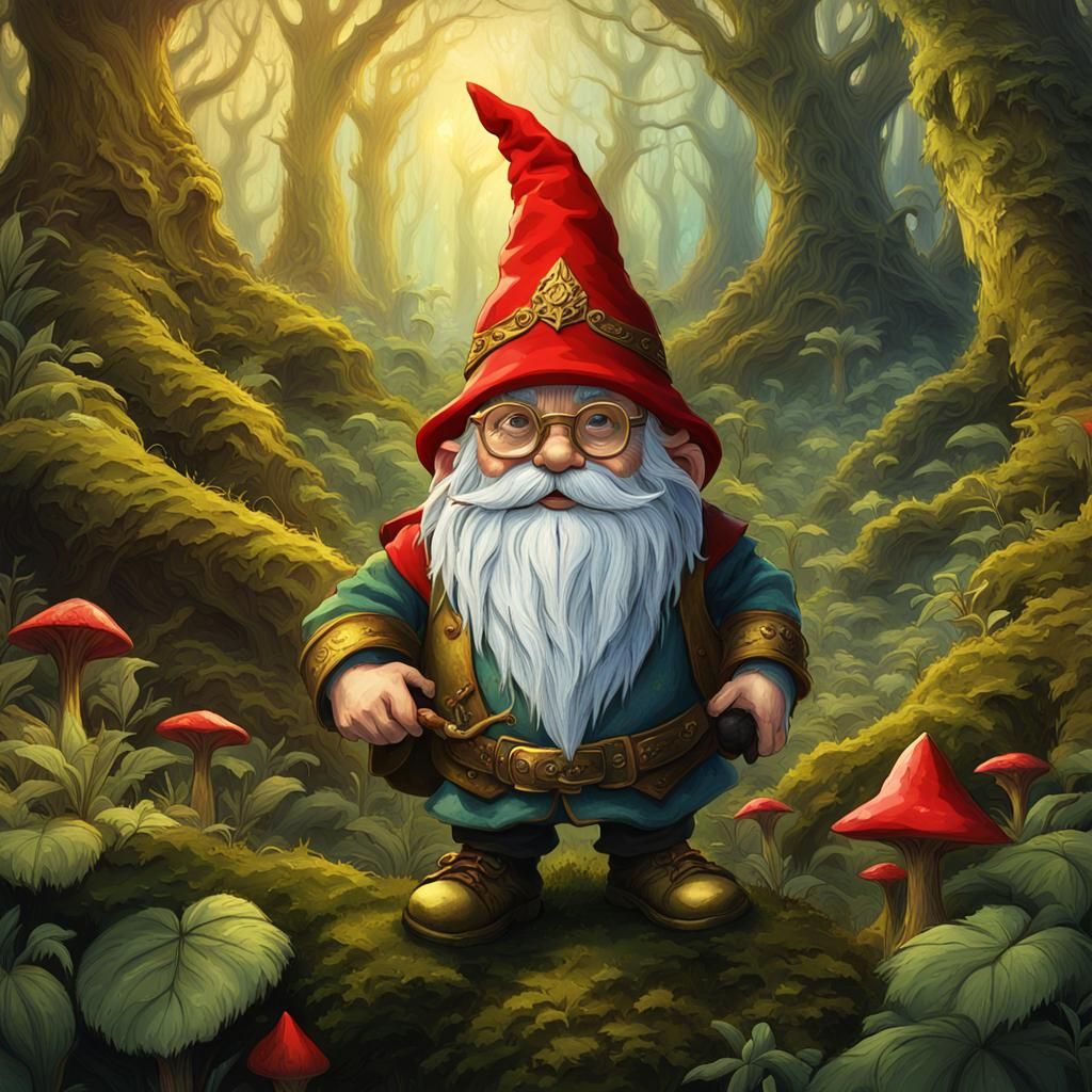 Gnome in Forest, Matte Painting Inspired by Brian Froud