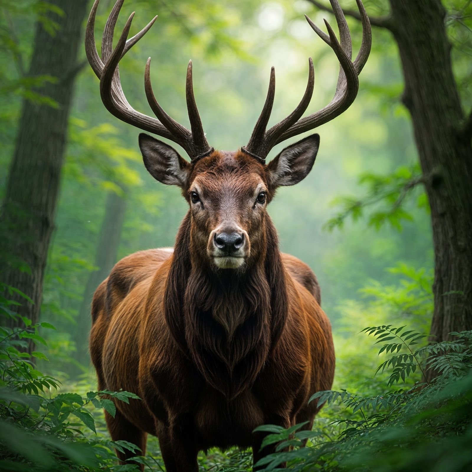 Majestic Red Deer Stag in Verdant Forest
