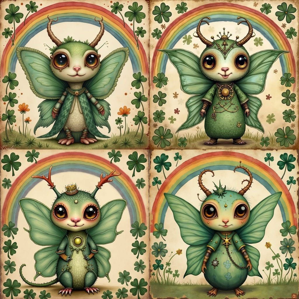 Whimsical Steampunk Creature in a Dreamlike Watercolor World