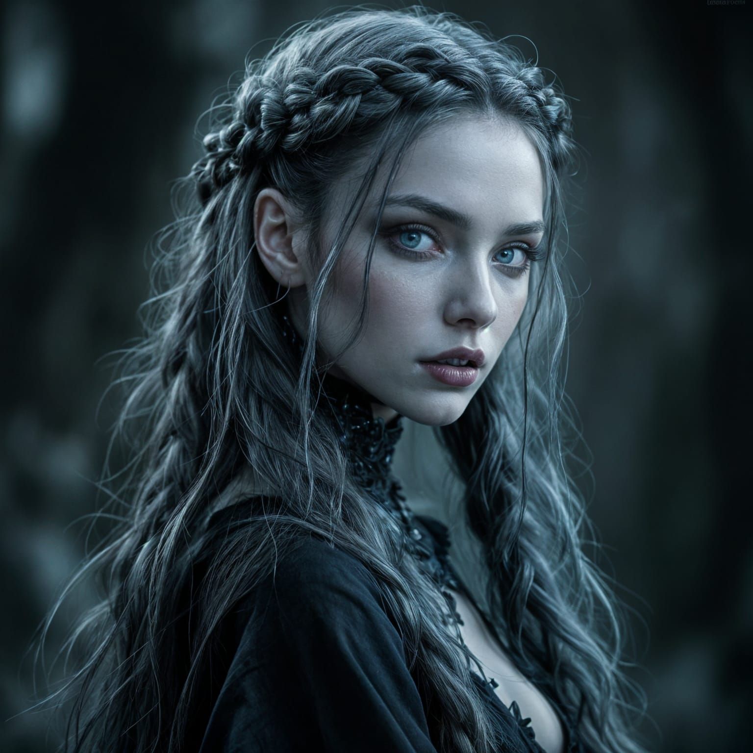 Ethereal Gothic Woman with Braided Crown