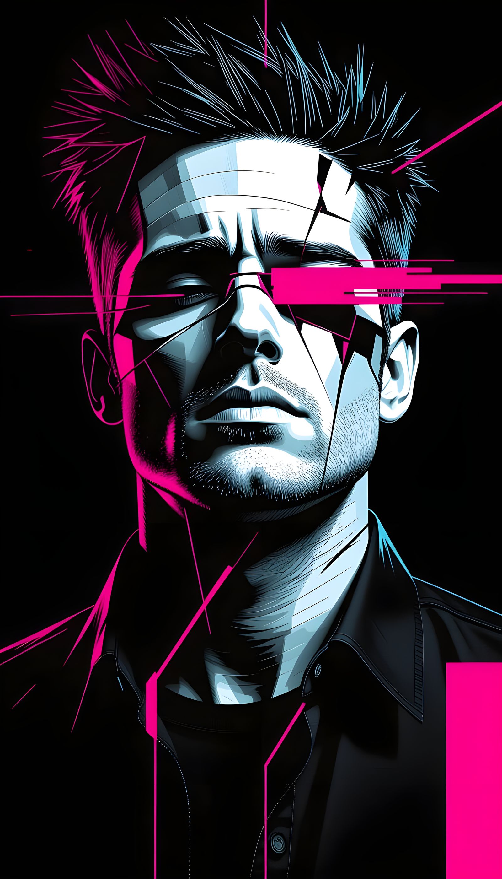 Glitch Art Portrait with Neon Accents