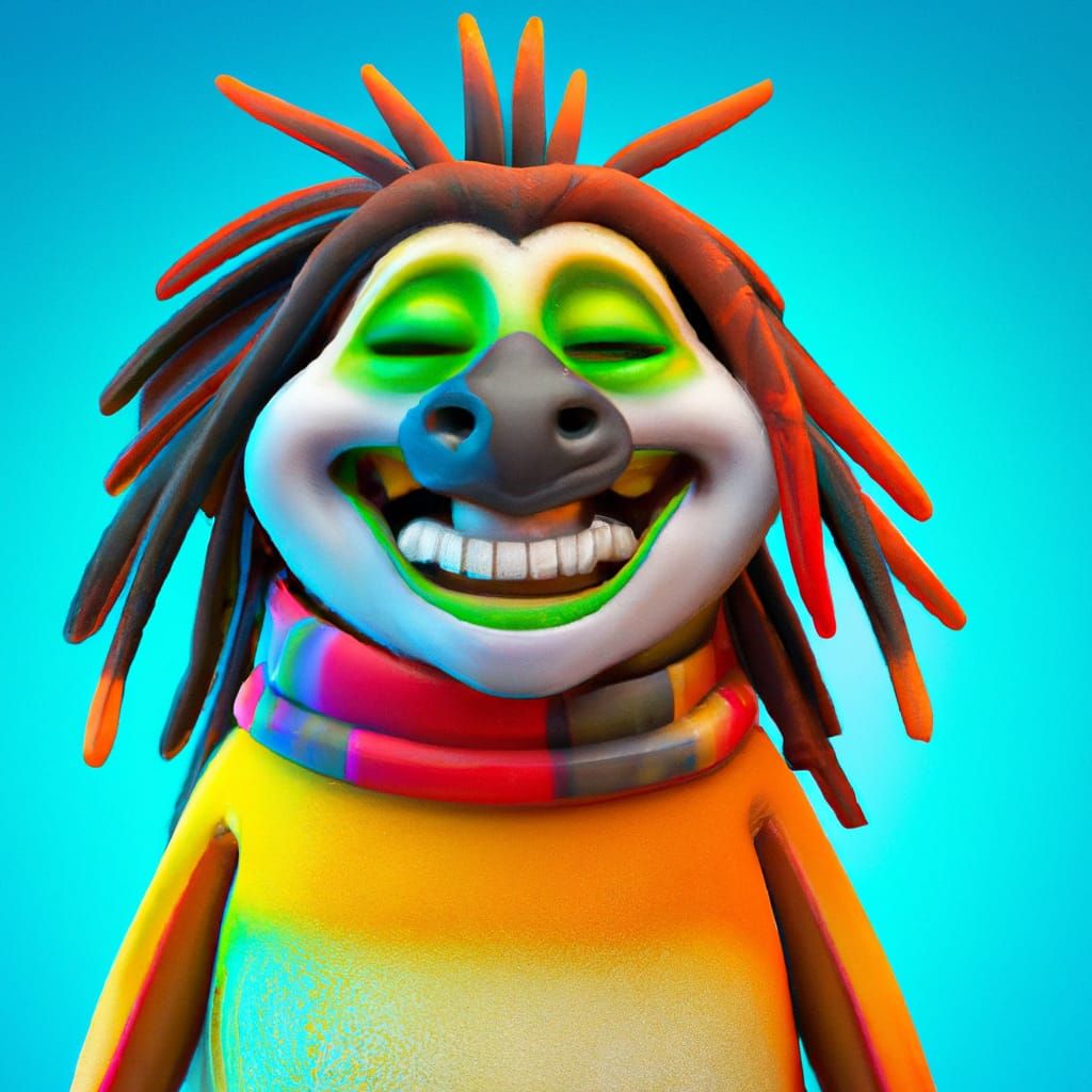 Cute Rastafarian Penguin in Pixar Disney Style