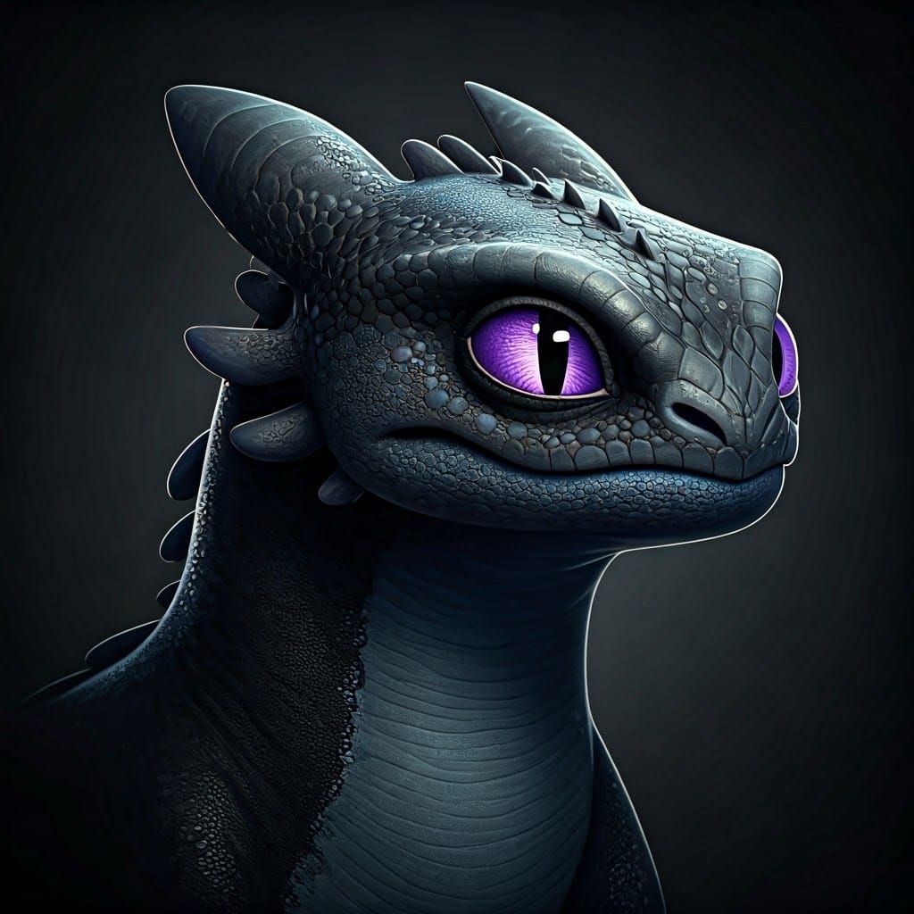 Baby Nightfury Dragon Portrait in Fantasy Art Style