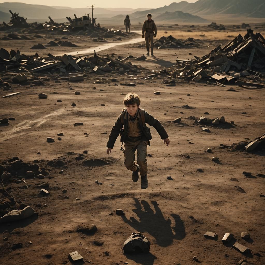 Boy Lands on Earth in War-Torn Landscape