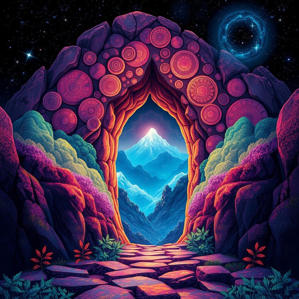 Aramu Muru Gate Portal in Psychedelic Style