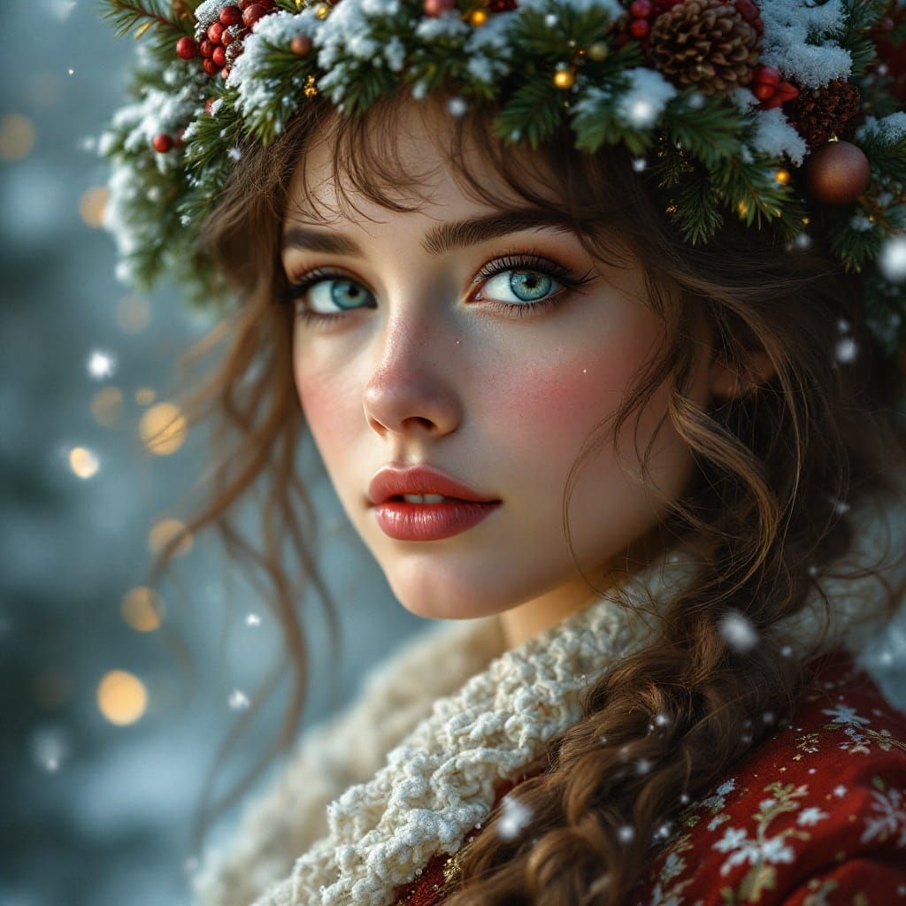 Vintage Fantasy Christmas Portrait in Ethereal Style