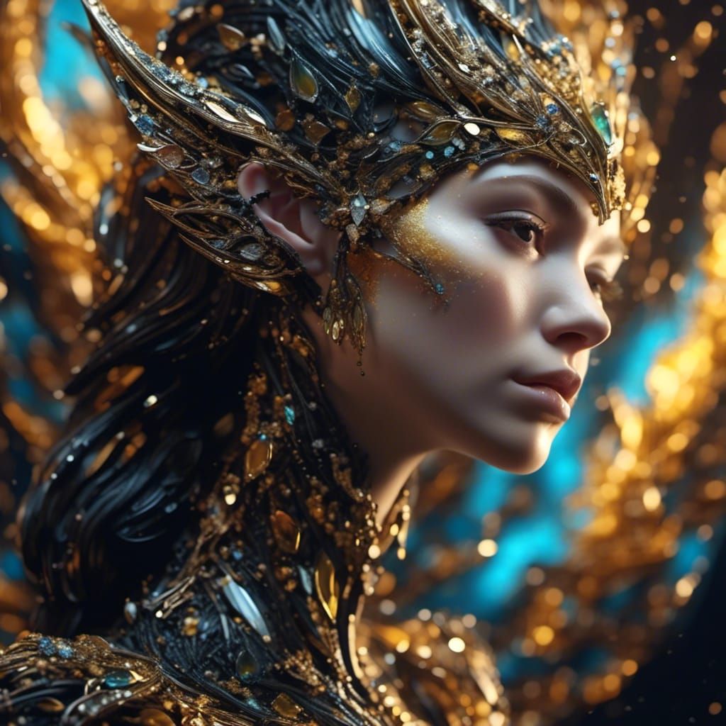 Fractal Elf Composed of Precious Metals and Gems