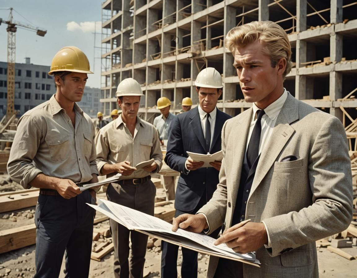 Handsome Architect Studies Plans at Construction Site